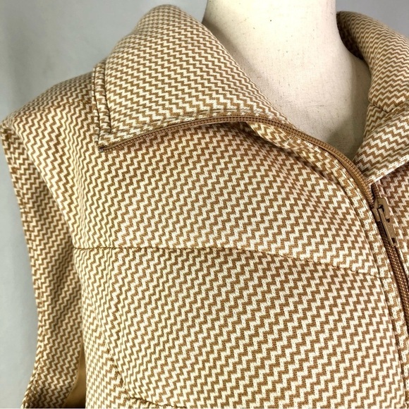 Coldwater Creek puffer vest cream camel zig zag jersey knit XL - Picture 2 of 11